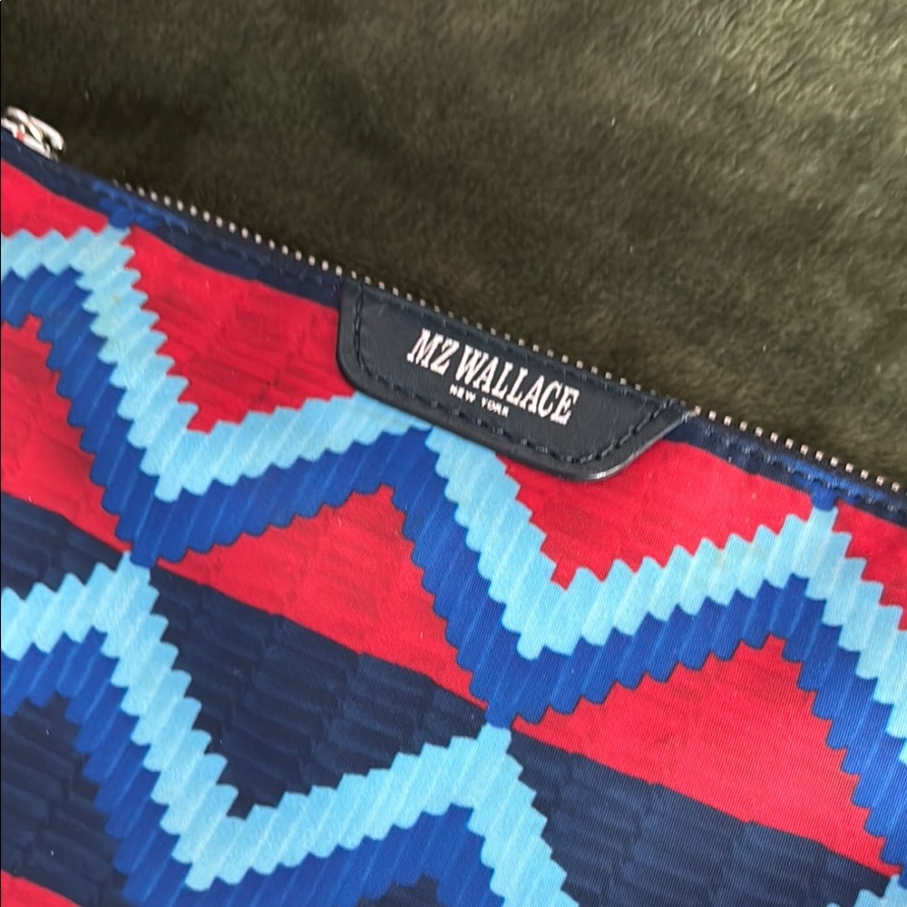 MZ Wallace Vibrant Red and Blue Patterned Pouch